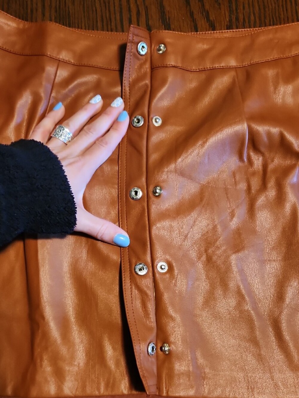 Lulu's Rust Faux Leather Button-Front Mini Skirt - Picture 3 of 6
